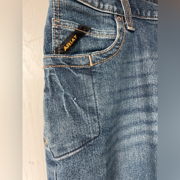 Ariat Mens Jeans M5 Rebar Slim Straight Legged Mid Washed Denim Size 40x30 - Picture 2 of 7